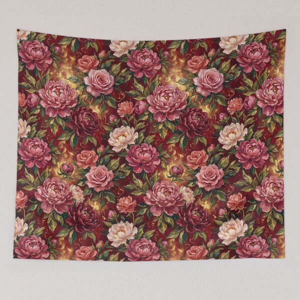 Item preview, Lush Oil Paint Peonies and Roses on Golden Marble Burgundy designed and sold by InkedHorizon.