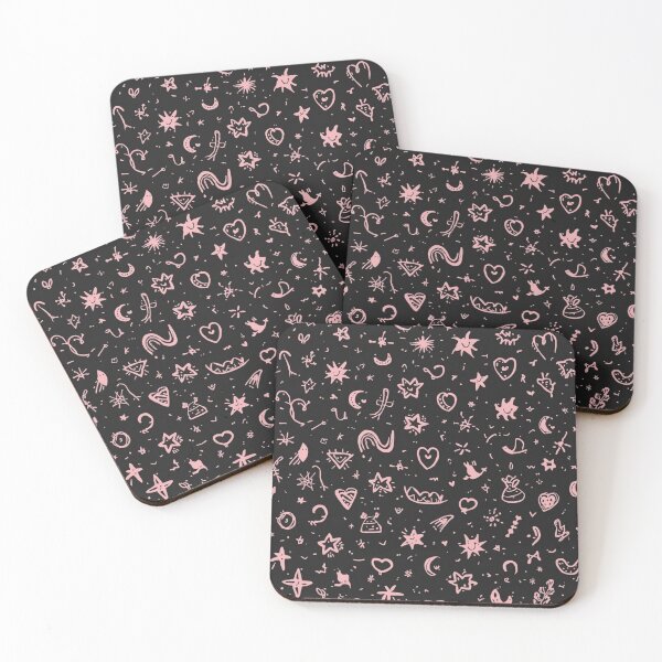 Item preview, Pink Doodle Pattern – Stars, Hearts & Moon on a Black Background designed and sold by LAtelierNoir.