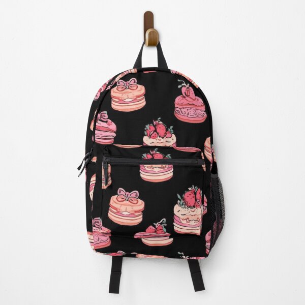 Artikelvorschau, Cute Strawberry Cake Pattern auf Schwarz – Rosa Dessert Muster, Kawaii Süßigkeiten Design entworfen und verkauft von LAtelierNoir.