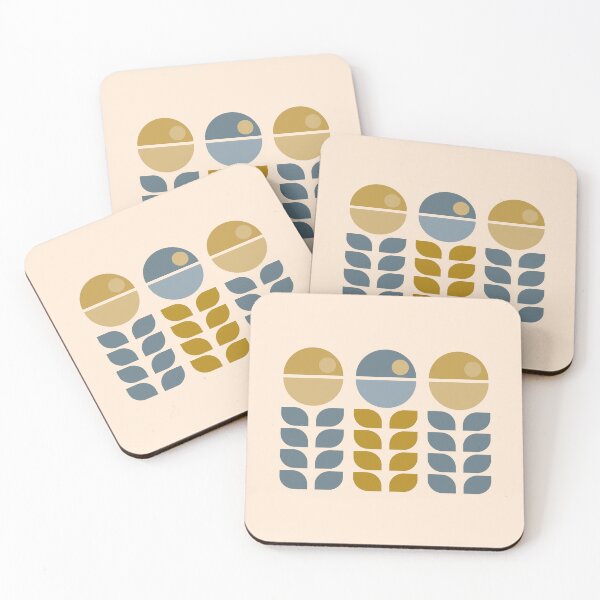 Item preview, Retro flowers - mid century modern - Dusty Blue and Mustard Green designed and sold by JMgraphic.