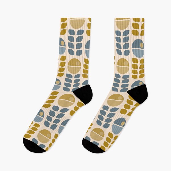 Item preview, Retro flowers - mid century modern - Dusty Blue and Mustard Green designed and sold by JMgraphic.