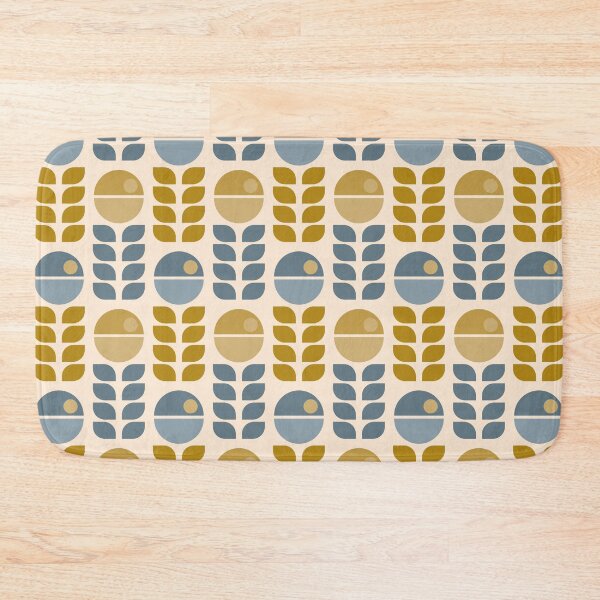 Item preview, Retro flowers - mid century modern - Dusty Blue and Mustard Green designed and sold by JMgraphic.