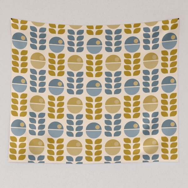 Item preview, Retro flowers - mid century modern - Dusty Blue and Mustard Green designed and sold by JMgraphic.