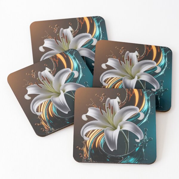 Item preview, Easter Lily with Liquid Gold & Teal Splash - Dramatic HDR Floral Photograph designed and sold by Pro AguiZoul Art.