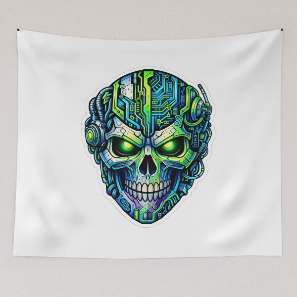 Item preview, Cyberpunk Mechanical Skull Neon Sticker designed and sold by MarchyStudio.