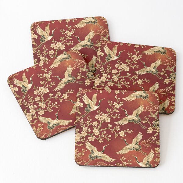 Item preview, Vintage Japanese Red and Gold Cranes with Cherry Blossoms Pattern designed and sold by InkedHorizon.