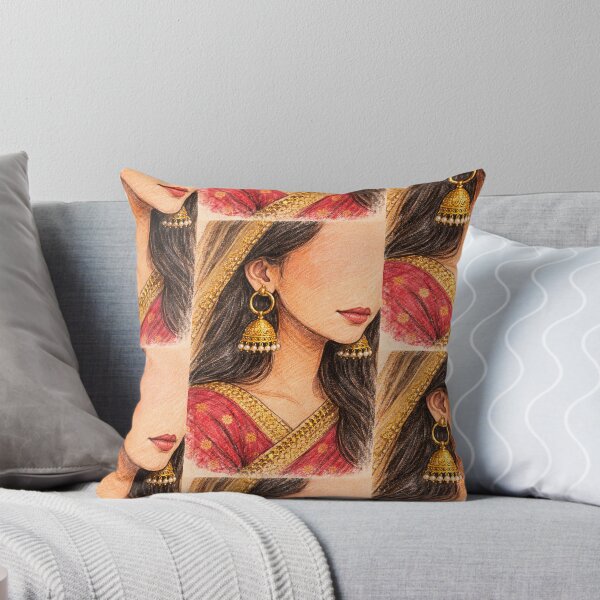 Item preview, Elegant South Asian Bridal Portrait Illustration | Traditional Indian Pakistani Bride Art | Gold Jewelry & Red Saree Fashion Drawing designed and sold by cozycharlotte.