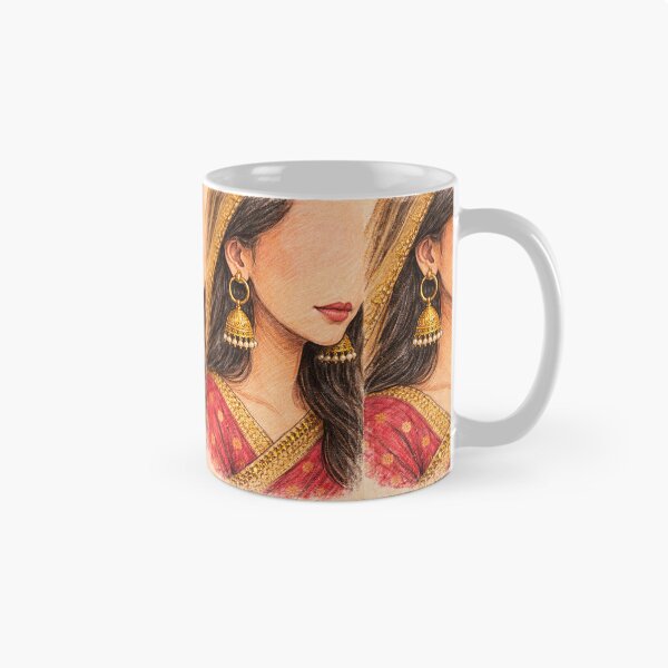 Item preview, Elegant South Asian Bridal Portrait Illustration | Traditional Indian Pakistani Bride Art | Gold Jewelry & Red Saree Fashion Drawing designed and sold by cozycharlotte.
