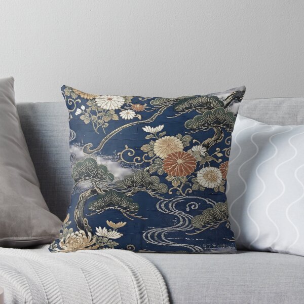 Item preview, Vintage Japanese Pine and Chrysanthemum Silk Tapestry Pattern designed and sold by InkedHorizon.