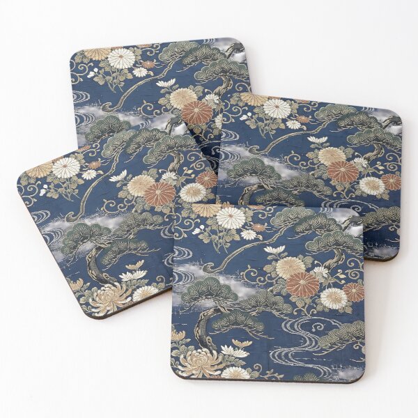Item preview, Vintage Japanese Pine and Chrysanthemum Silk Tapestry Pattern designed and sold by InkedHorizon.