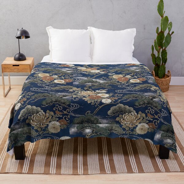 Item preview, Vintage Japanese Pine and Chrysanthemum Silk Tapestry Pattern designed and sold by InkedHorizon.