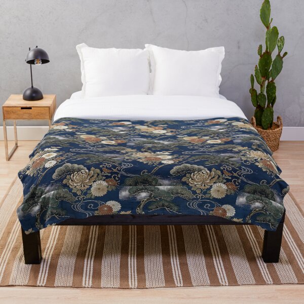 Item preview, Vintage Japanese Pine and Chrysanthemum Silk Tapestry Pattern designed and sold by InkedHorizon.