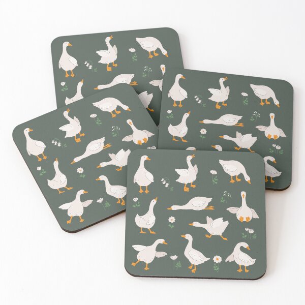 Item preview, White silly goose and wildflowers designed and sold by CHERRY--SHOP.