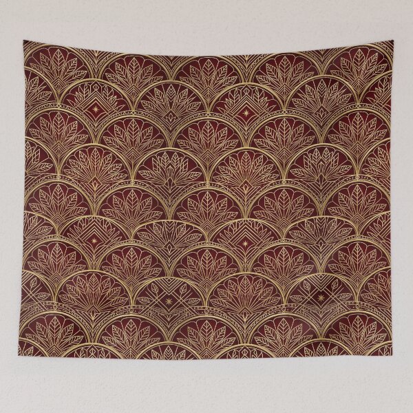 Item preview, Luxury Art Deco Gold Leaf Fan Pattern on Deep Burgundy designed and sold by InkedHorizon.