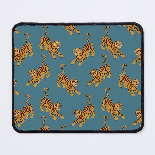Item preview, Mid Century Tiger Pattern - Retro Desert Oasis Design Denim Blue designed and sold by NoemiMarozsan.