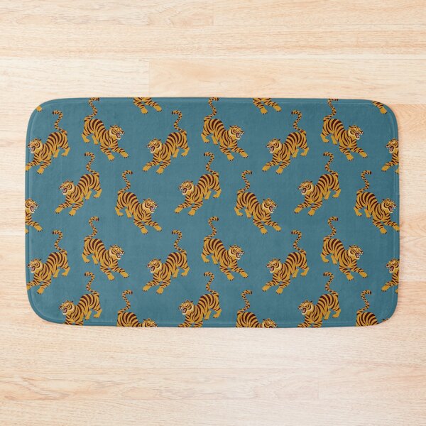 Item preview, Mid Century Tiger Pattern - Retro Desert Oasis Design Denim Blue designed and sold by NoemiMarozsan.