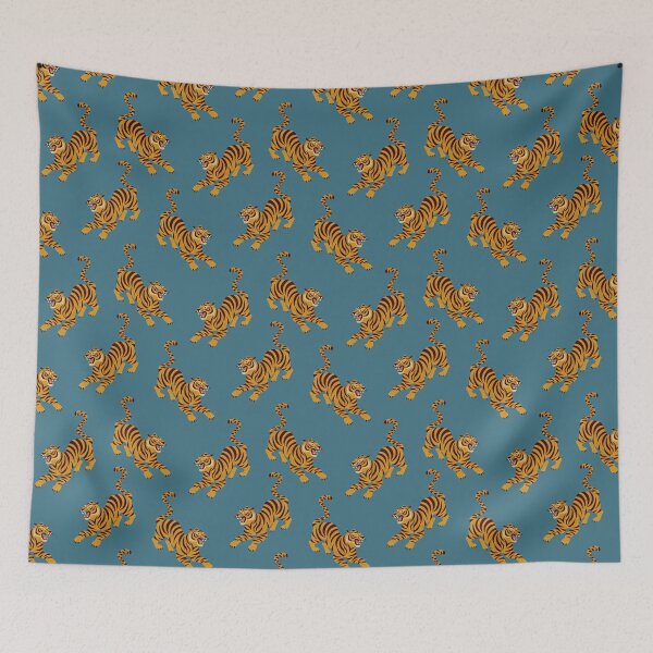 Item preview, Mid Century Tiger Pattern - Retro Desert Oasis Design Denim Blue designed and sold by NoemiMarozsan.