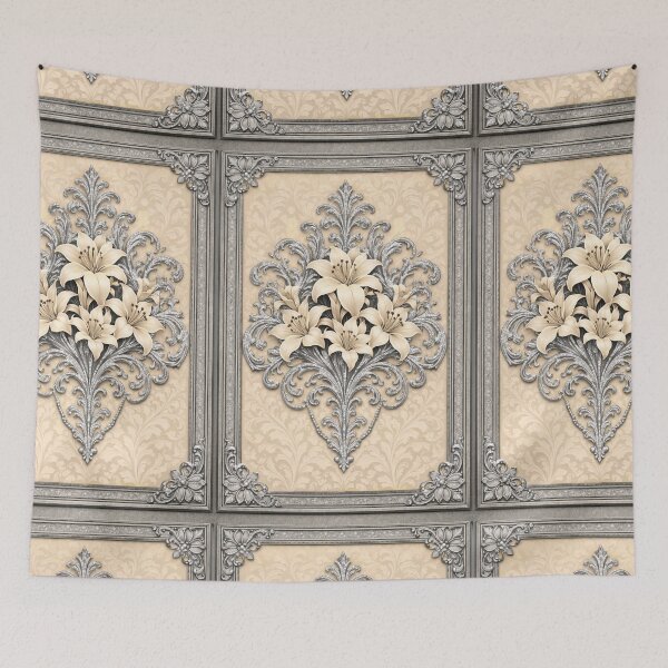 Item preview, Oat & Silver Damask & Lilies designed and sold by DesignsByPrnces.