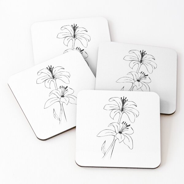 Item preview, Bouquet of 2 Lily Flowers, Line Drawing Symmetric Minimalist Aesthetic Natural Design designed and sold by SWSandraWechner.
