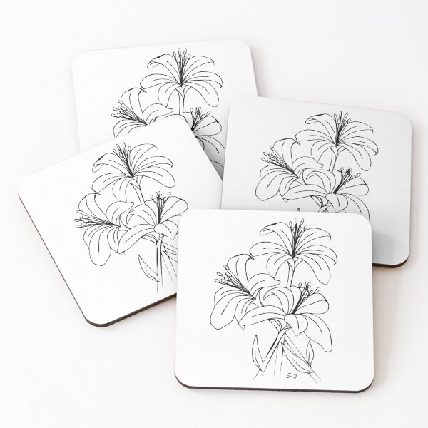Item preview, Bouquet of 3 Lily Flowers, Line Drawing Symmetric Minimalist Aesthetic Natural Design designed and sold by SWSandraWechner.
