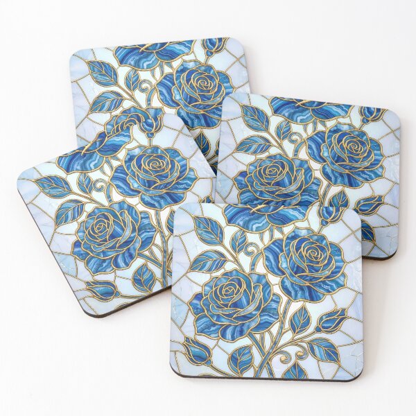 Item preview, Blue Agate Stained Glass Roses with Gold Inlay designed and sold by InkedHorizon.