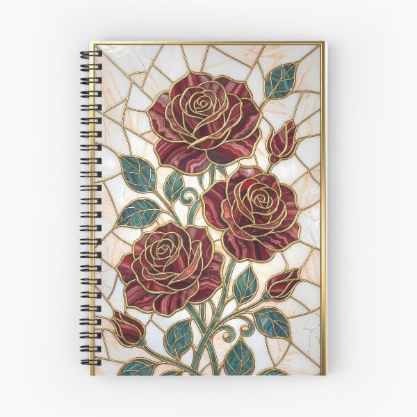 Item preview, Red Agate Stained Glass Roses with Gold and Malachite Leaves designed and sold by InkedHorizon.