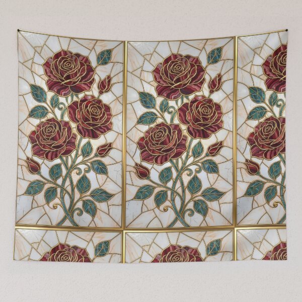 Item preview, Red Agate Stained Glass Roses with Gold and Malachite Leaves designed and sold by InkedHorizon.