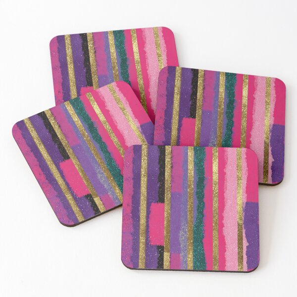 Item preview, Pink Gold Glitter Vertical Stripes designed and sold by bubblegoth.
