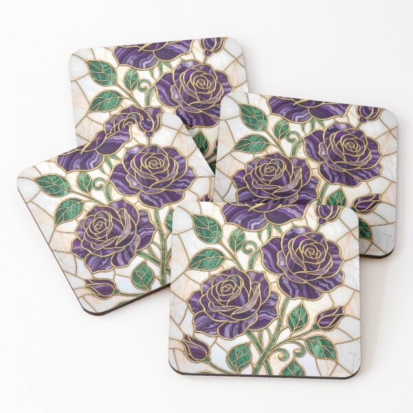 Item preview, Purple Amethyst Stained Glass Roses with Gold and Malachite designed and sold by InkedHorizon.
