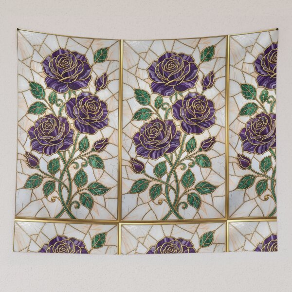 Item preview, Purple Amethyst Stained Glass Roses with Gold and Malachite designed and sold by InkedHorizon.
