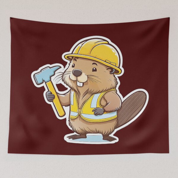 Item preview, Cute Beaver Builder Wearing Helmet Holding Hammer Cartoon designed and sold by ChernivtsiSkoda.
