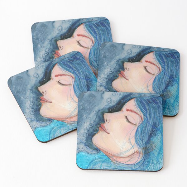 Item preview, Serene Waters - Blue Mixed Media Watercolor Portrait designed and sold by Kerravan.