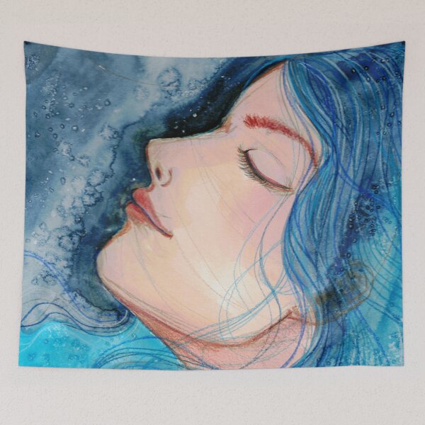 Item preview, Serene Waters - Blue Mixed Media Watercolor Portrait designed and sold by Kerravan.