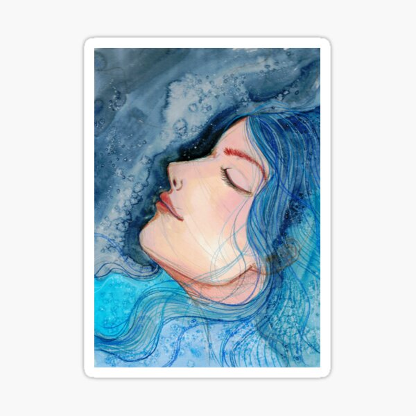 Item preview, Serene Waters - Blue Mixed Media Watercolor Portrait designed and sold by Kerravan.