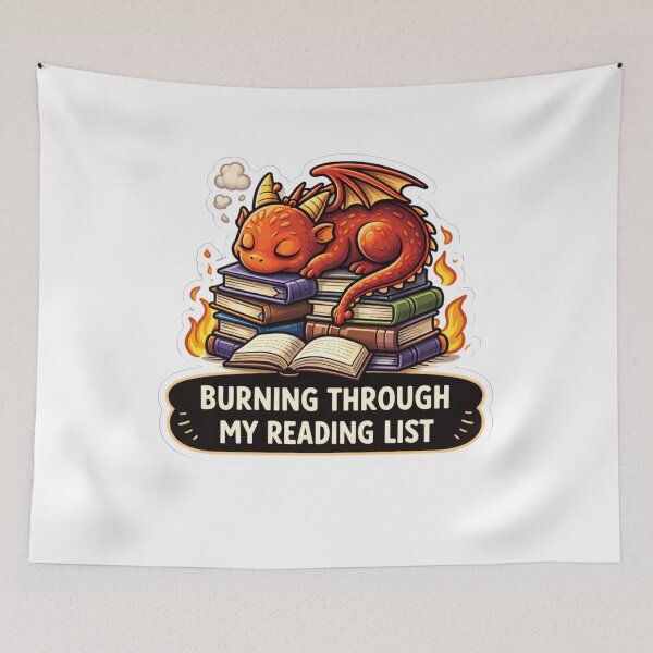 Item preview, Baby Dragon Burning Through Reading List Sticker designed and sold by MarchyStudio.
