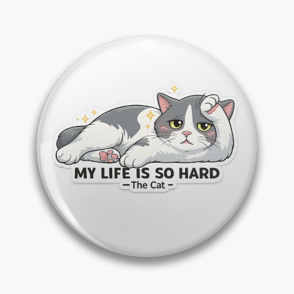Item preview, Funny Dramatic Cat Sticker – Cute Cartoon Gray & White Kitty “My Life Is So Hard " designed and sold by GozdeSoftChaos.
