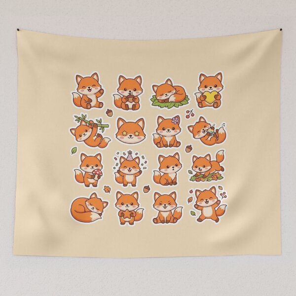 Item preview, Kawaii Fox Sticker Pack - 16 Cute Orange Foxes Sticker Sheet designed and sold by WowDezign.