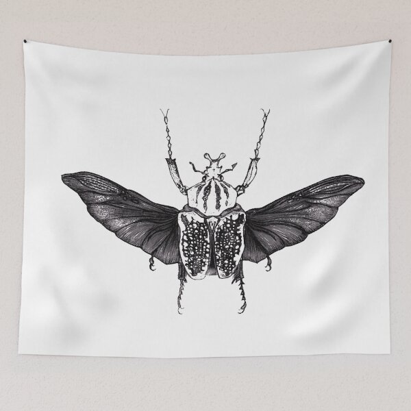 Item preview, Winged Beetle · Black and White Entomology Illustration · Natural History Art Print designed and sold by Atropa Parcae.