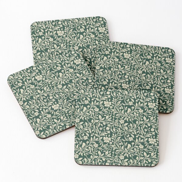 Item preview, Vintage William Morris Style Floral Pattern in Forest Green and Cream designed and sold by InkedHorizon.