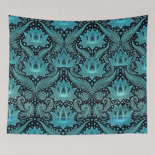 Item preview, Glow In The Dark Style Neon Cyan Lotus Mandala Pattern designed and sold by InkedHorizon.