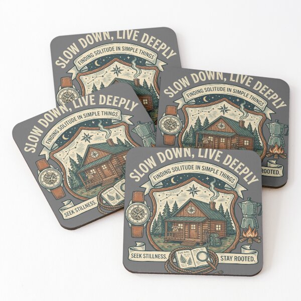 Item preview, Slow Down, Live Deeply - Vintage Log Cabin & Slow Living Illustration designed and sold by FarDesign.