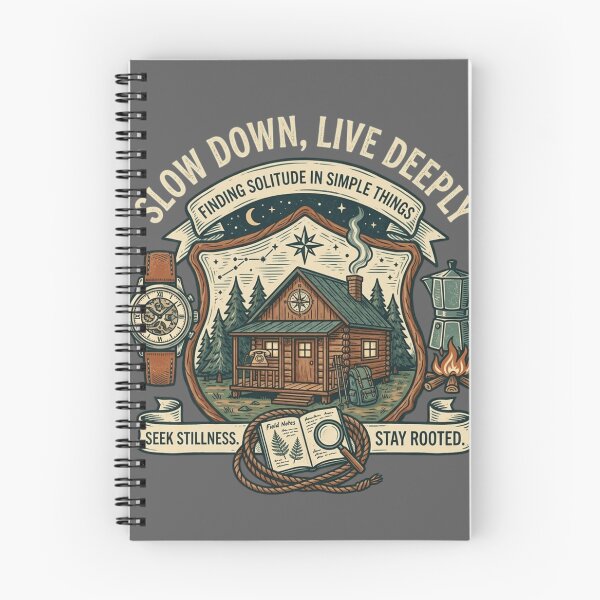 Item preview, Slow Down, Live Deeply - Vintage Log Cabin & Slow Living Illustration designed and sold by FarDesign.