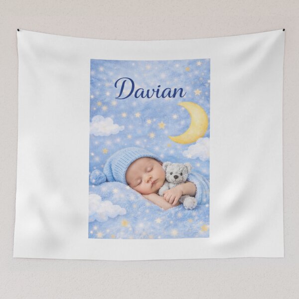 Item preview, Personalized Baby Boy Nursery Print | Sleeping Baby Moon Stars Wall Art | Custom Baby Name Poster | Celestial Nursery Decor | Newborn Baby Gift designed and sold by ArtByKapil.