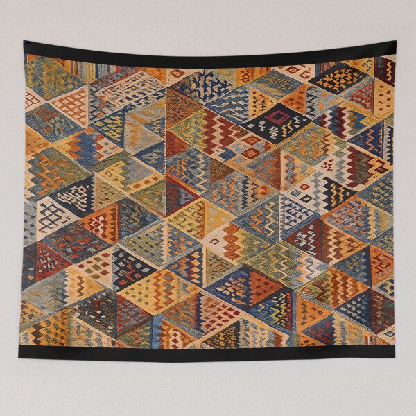 Artikelvorschau, Marokkanisches Berber-Kelim-Textildesign mit geometrischem Stammesmuster entworfen und verkauft von PinUpPizzazz.