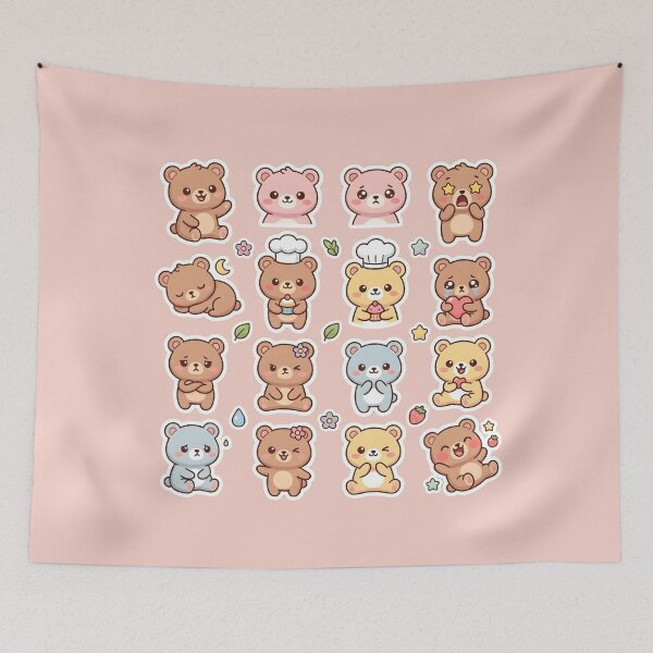 Artikelvorschau, Kawaii-Bären-Sticker-Set – 15 niedliche Bären mit verschiedenen Gesichtsausdrücken entworfen und verkauft von WowDezign.
