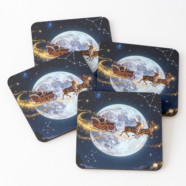 Item preview, Santa’s Sleigh and Reindeer in Front of the Full Moon Magical Christmas Night designed and sold by acceleratorhams.