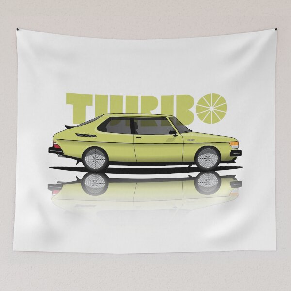Item preview, Saab 99 TURBO retro Illustration Yellow designed and sold by blackdogshop.