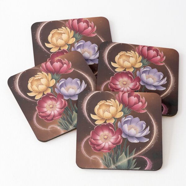 Item preview, Mystical Arequipa Flowers - Magical Illustration with Ethereal Glow on Dark Brown designed and sold by Pro AguiZoul Art.