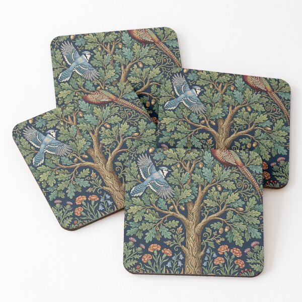 Item preview, Vintage Forest Oak Tapestry with Pheasant and Blue Jay designed and sold by InkedHorizon.