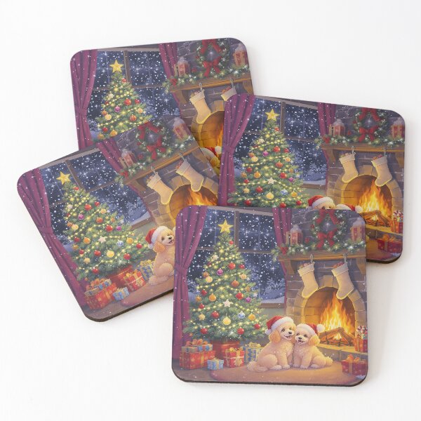 Item preview, Cute Christmas Poodles in Santa Hats Cozy Holiday Dog Scene designed and sold by acceleratorhams.